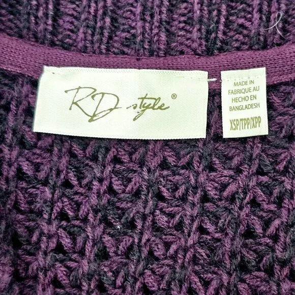 RD Style Women's Purple Open Knit Long Sleeve Cardigan With Pockets Size XSP - Picture 10 of 15